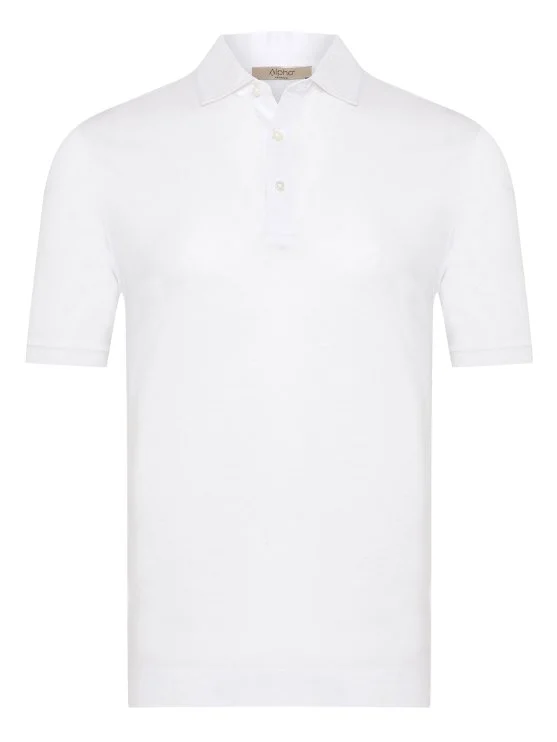 Alphauomo Beyaz Gömlek Yaka İnce Merserize Regular Fit Tişört - Alphauomo