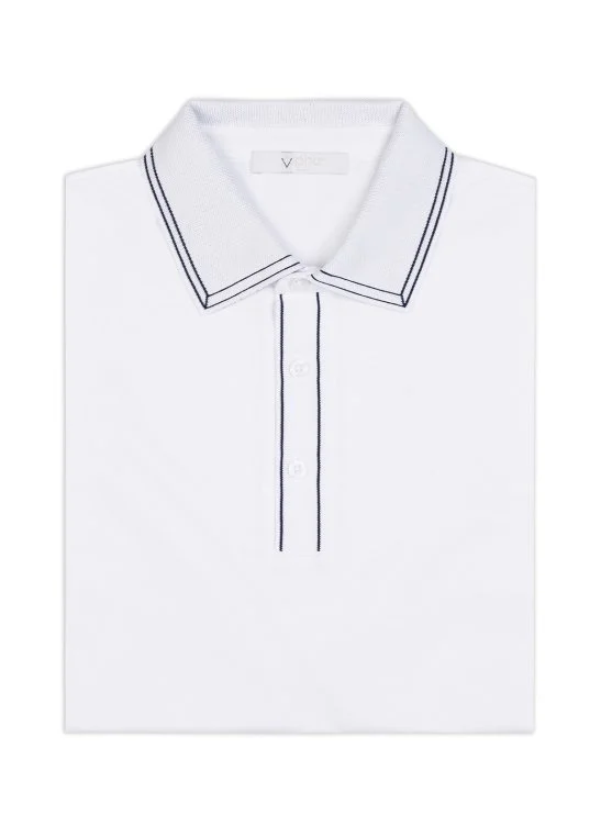 Alphauomo Beyaz Polo Yaka Merserize Pamuk Tişört - Alphauomo