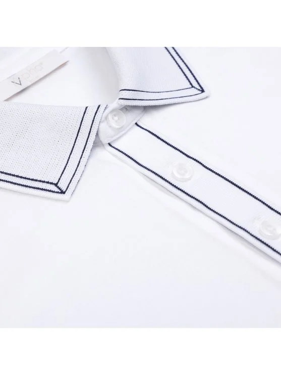 Alphauomo Beyaz Polo Yaka Merserize Pamuk Tişört - Alphauomo