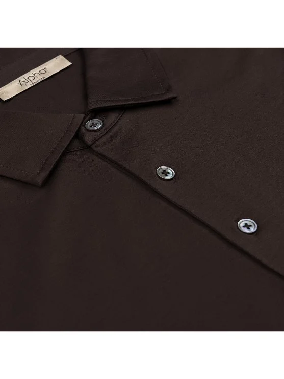 Alphauomo Kahverengi Gömlek Yaka İnce Merserize Regular Fit Tişört - Alphauomo