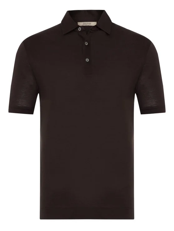 Alphauomo Kahverengi Gömlek Yaka İnce Merserize Regular Fit Tişört - Alphauomo