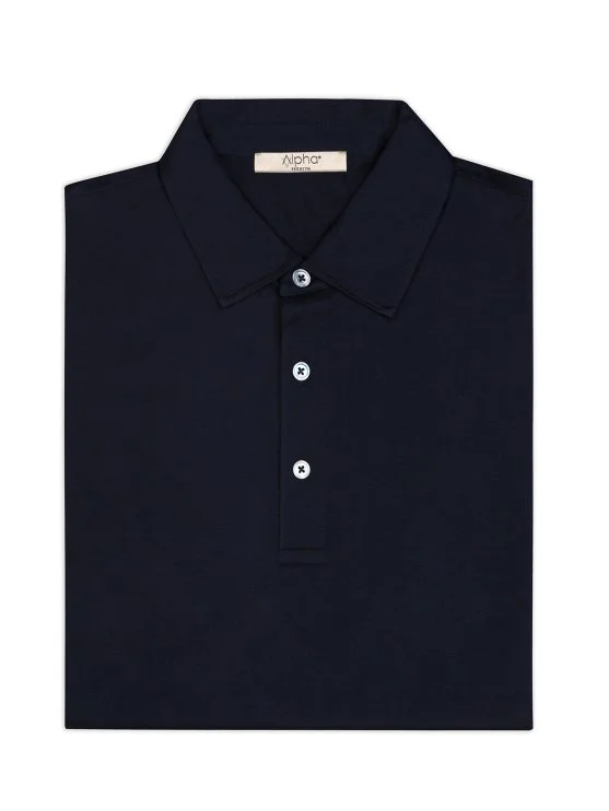 Alphauomo Lacivert Gömlek Yaka İnce Merserize Regular Fit Tişört - Alphauomo