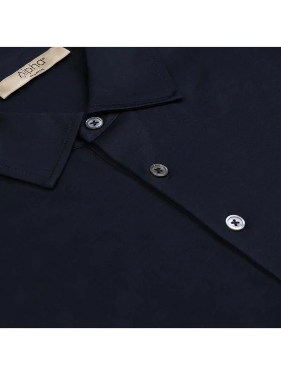 Alphauomo Lacivert Gömlek Yaka İnce Merserize Regular Fit Tişört - Alphauomo