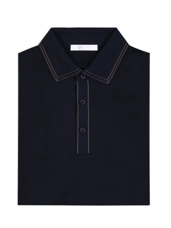 Alphauomo Lacivert Polo Yaka Merserize Pamuk Tişört - Alphauomo