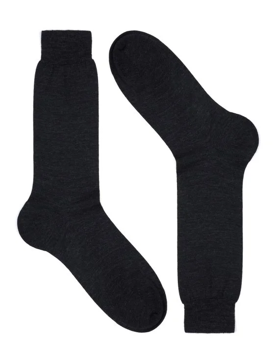 Bresciani Antrasit Düz Kısa Yün Çorap - Bresciani