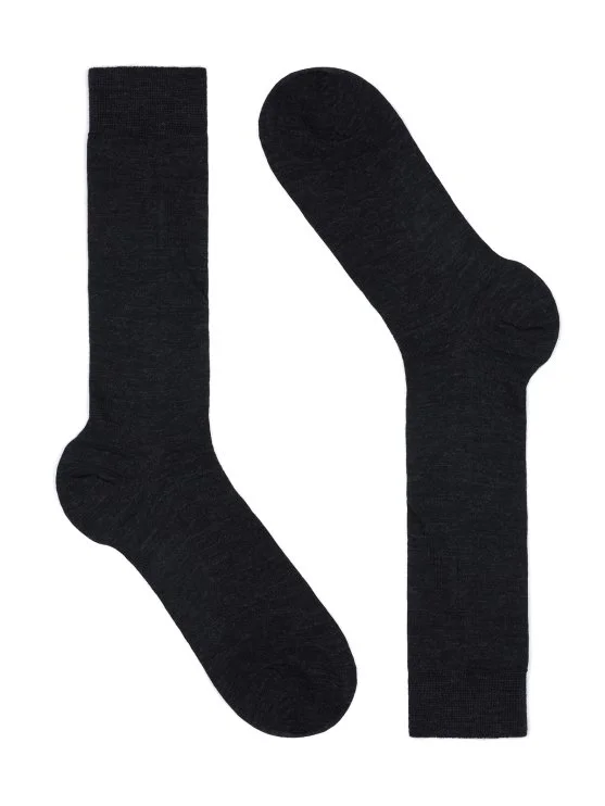 Bresciani Antrasit İnce Çizgili Kısa Yün Çorap - Bresciani