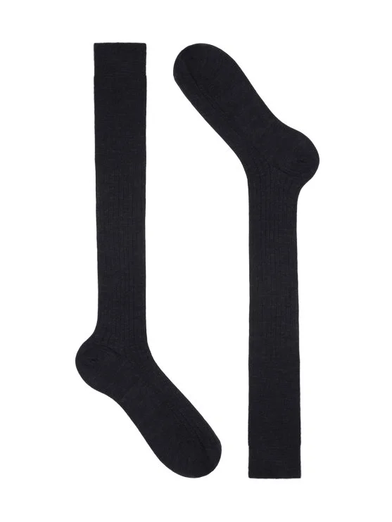 Bresciani Antrasit İnce Fitilli Uzun Konç Yün Çorap - Bresciani 