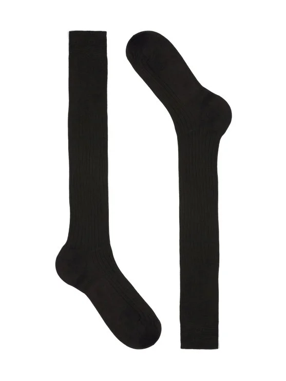 Bresciani Kahverengi İnce Fitilli Uzun Konç Pamuk Çorap - Bresciani 