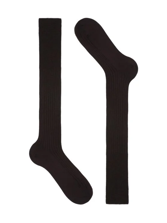 Bresciani Kahverengi İnce Fitilli Uzun Konç Yün Çorap - Bresciani