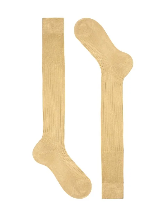 Bresciani Koyu Bej Uzun Konç Fitilli Pamuk Çorap - Bresciani