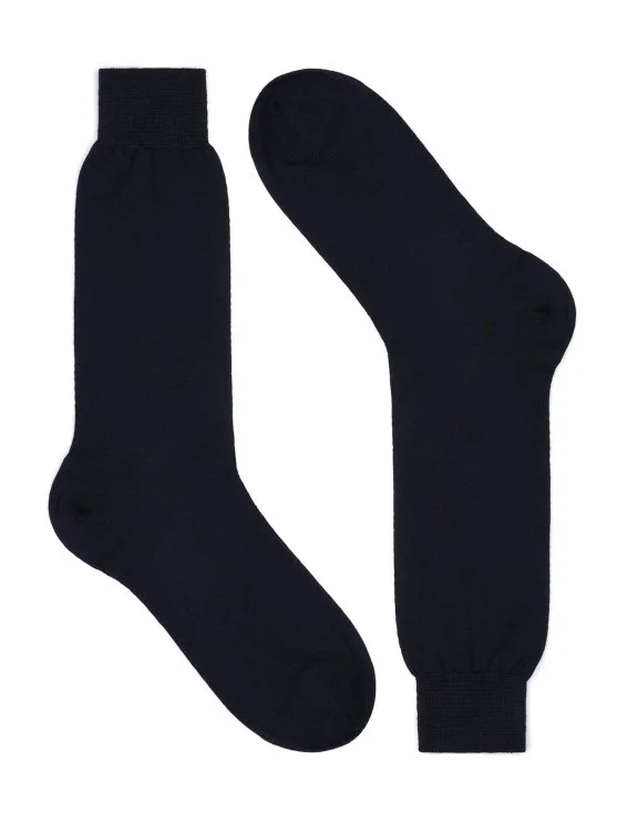 Bresciani Lacivert Düz Kısa Yün Çorap - Bresciani