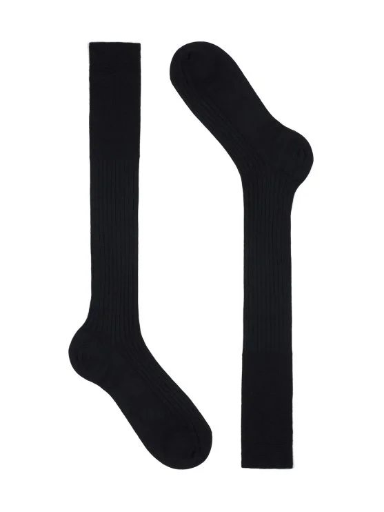 Bresciani Lacivert İnce Ftilli Uzun Konç Yün Çorap - Bresciani