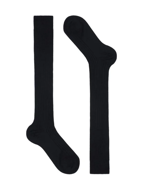 Bresciani Siyah İnce Fitilli Uzun Konç Yün Çorap - Bresciani