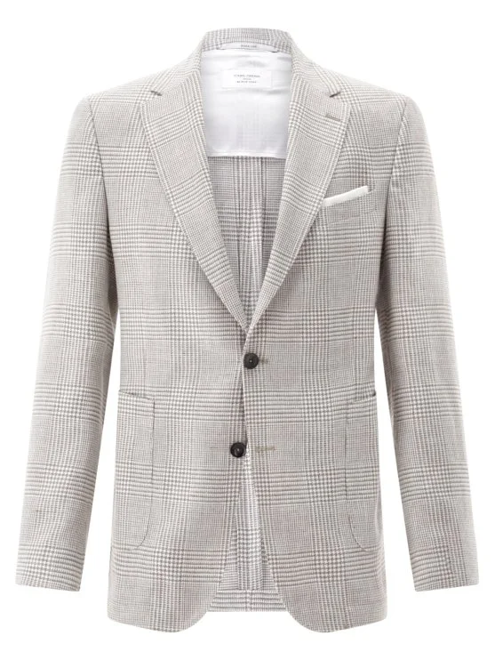 Carl Gross Bej Rengi Ermenegildo Zegna Astarsız Ekoseli Yün Keten Ceket - Carl Gross