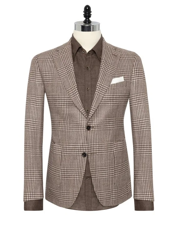Carl Gross Cerruti Kahve Bej Ekoseli Yün İpek Ceket - Carl Gross