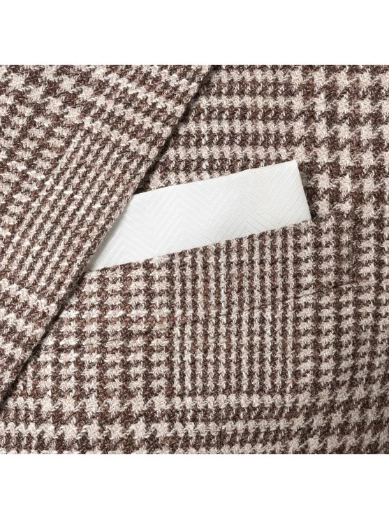 Carl Gross Cerruti Kahve Bej Ekoseli Yün İpek Ceket - Carl Gross