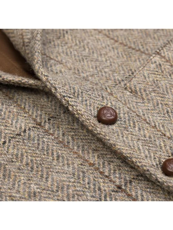 Carl Gross Harris Tweed Bej Gri Kahve Kareli Yelek - Carl Gross