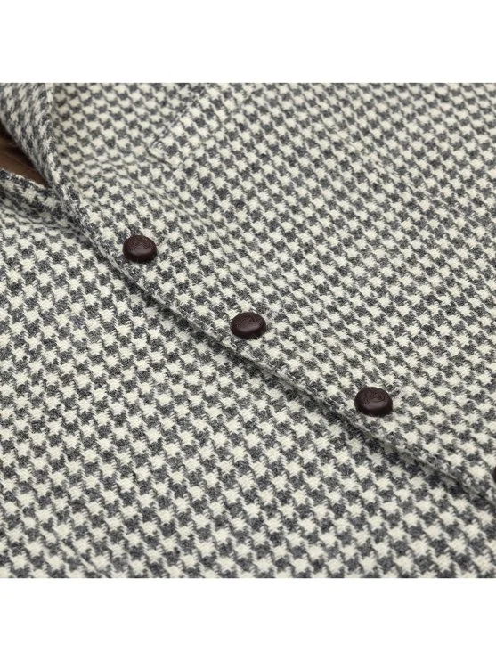 Carl Gross Harris Tweed Gri Ekru Kaz Ayağı Yün Yelek - Carl Gross