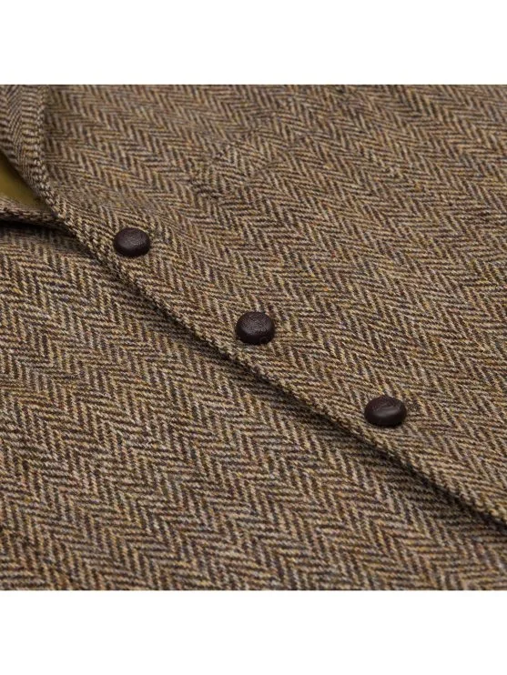 Carl Gross Harris Tweed Kahve Bej Balıksırtı Yün Yelek - Carl Gross