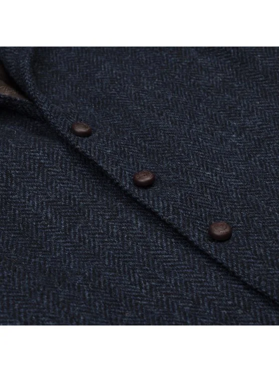 Carl Gross Harris Tweed Lacivert Mavi Balıksırtı Yün Yelek - Carl Gross