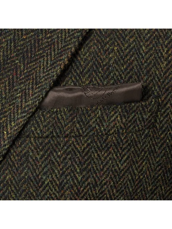 Carl Gross Harris Tweed Yeşil Taba Balıksırtı Kolu Peçli Yün Ceket - Carl Gross