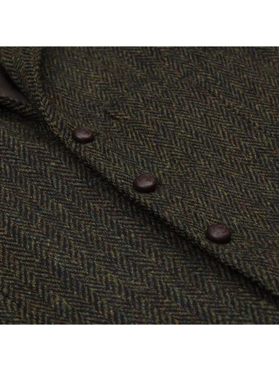 Carl Gross Harris Tweed Yeşil Taba Balıksırtı Yün Yelek - Carl Gross