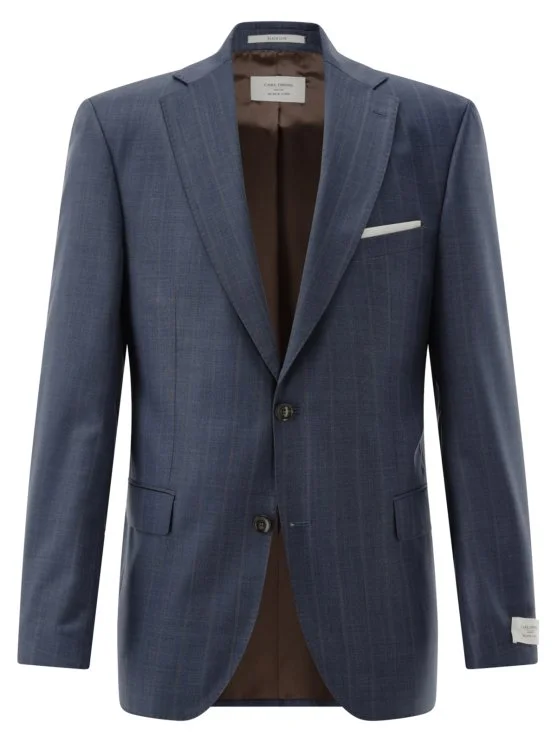 Carl Gross Havacı Mavi Ermenegildo Zegna Traveller Çizgili Yün Takım Elbise - Carl Gross