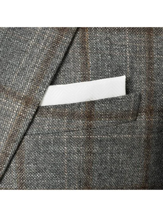 Carl Gross Loro Piana Gri Kahve Kareli Yün İpek Kaşmir Ceket - Carl Gross