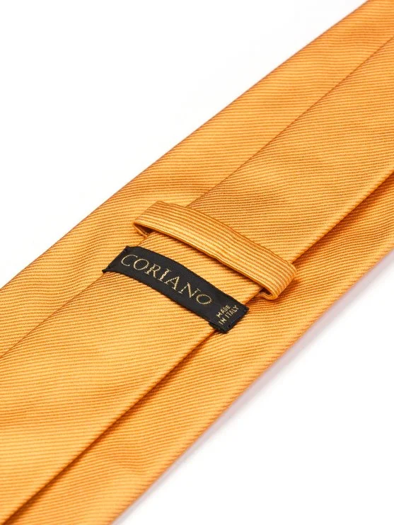 Coriano Amber Rengi Dokulu Çizgili İtalyan Kravat - Coriano