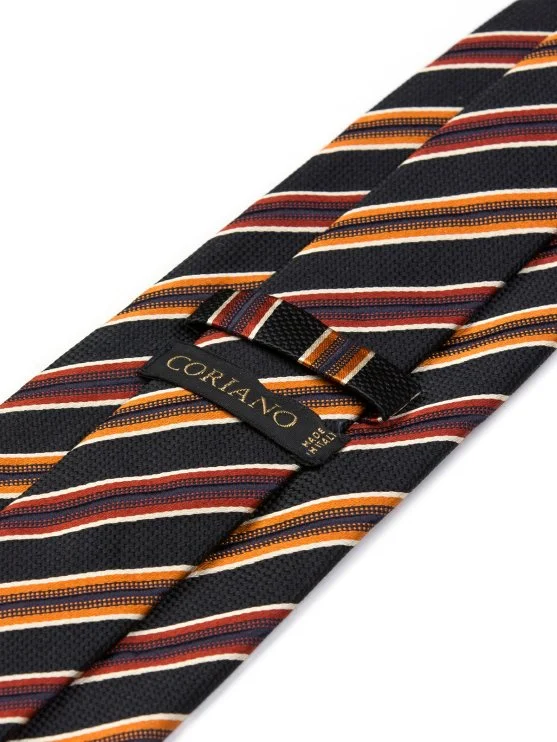 Coriano Siyah Turuncu Bordo Çizgili İtalyan Kravat - Coriano