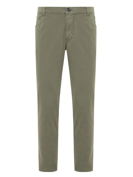 40WEFT 5 Pocket Green Thin Twill Vintage Cotton Elastane Regular Fit Trousers - 40WEFT