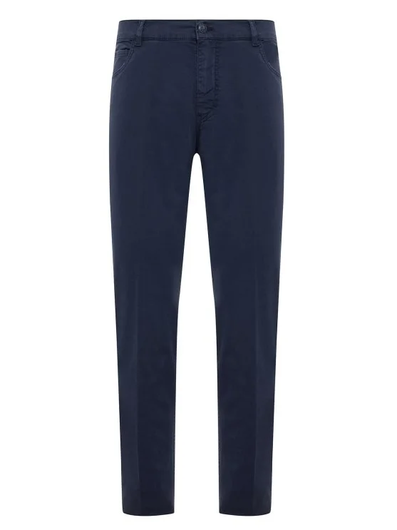 40WEFT 5 Pocket Navy Blue Thin Twill Vintage Cotton Elastane Regular Fit Trousers - 40WEFT