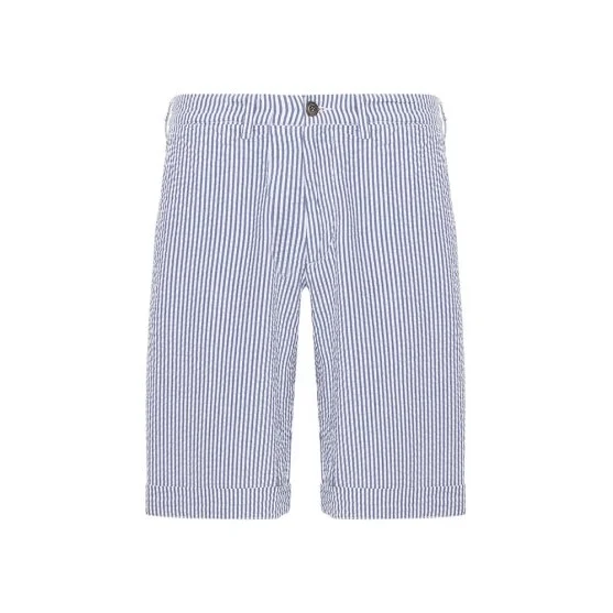 40WEFT Blue White Striped Searsucker Cotton Bermuda - 40WEFT