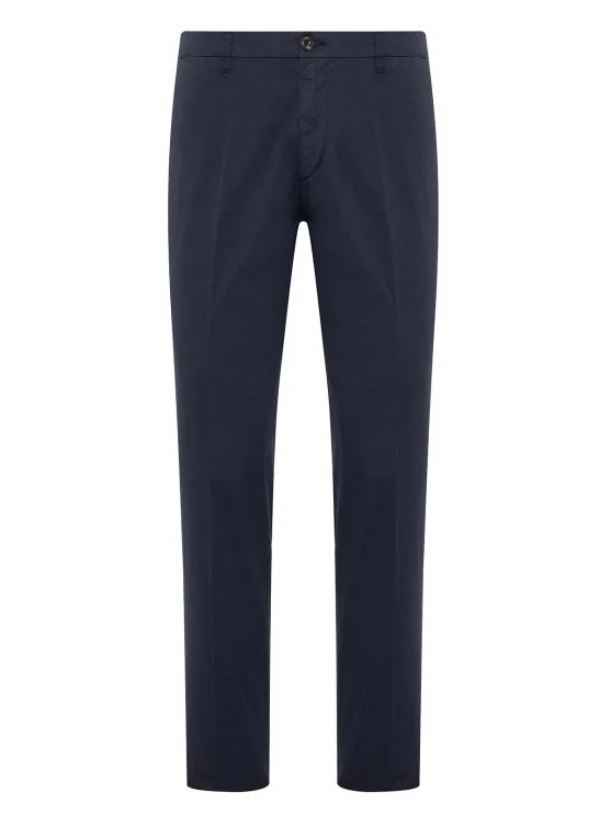 40WEFT Chino Navy Blue Thin Pima Cotton Elastane Regular Fit Trousers - 40WEFT
