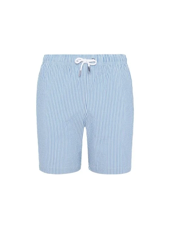 Atelier F&B Blue White Striped Seersucker Swimsuit - Atelier F&B