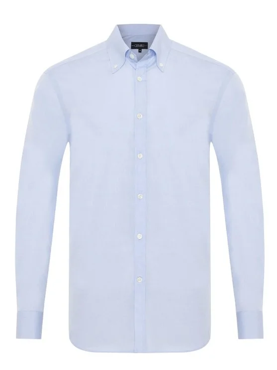 Germirli Black Label Light Blue Tailor Fit Button-down Collar 200/2 Cotton Shirt - Germirli 