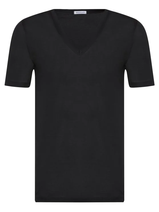 Bresciani Black V Neck Mercerized Cotton Undershirt T-Shirt Undershirt - Bresciani 