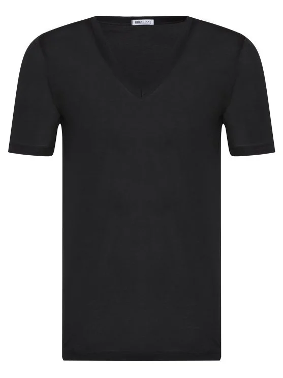 Bresciani Black V Neck Mercerized Cotton Undershirt T-Shirt Undershirt - Bresciani 