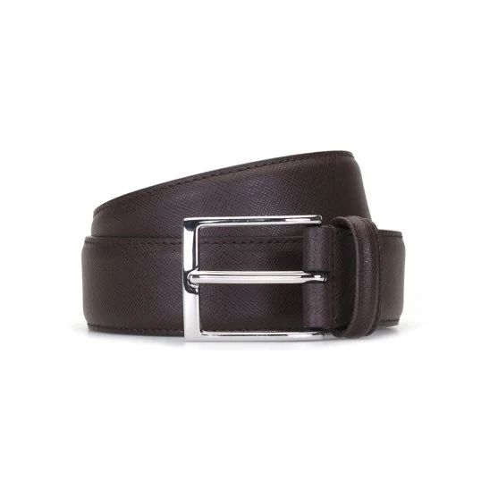 Brown Textured Leather Belt with Germirli - Germirli 