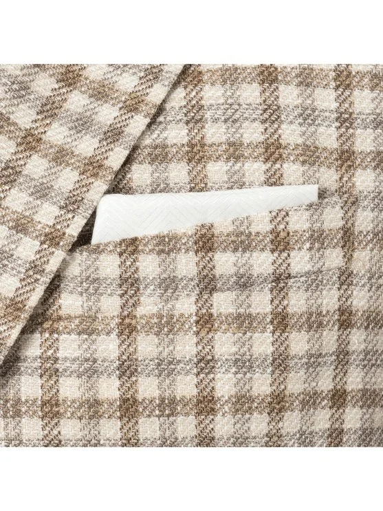 Carl Gross Beige Plaid Carlo Barbera Regular Fit Wool Silk Cotton Jacket - Carl Gross