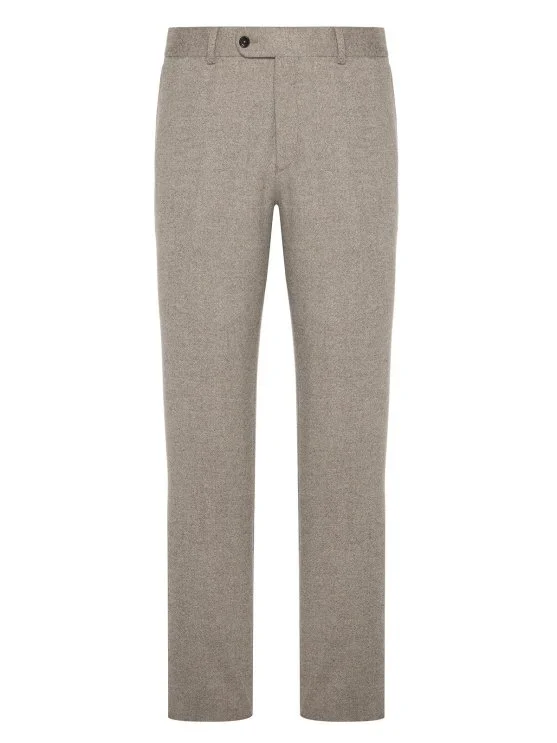 Carl Gross Beige Twill Texture Melange Wool Men's Trousers - Carl Gross