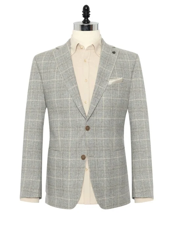 Carl Gross Grey Beige Plaid Wool Jacket - Carl Gross