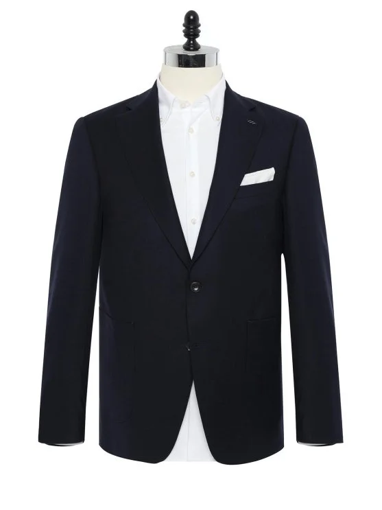 Carl Gross Navy Blue 14.5 Micron Wool Silk Exclusive Men's Jacket - Carl Gross