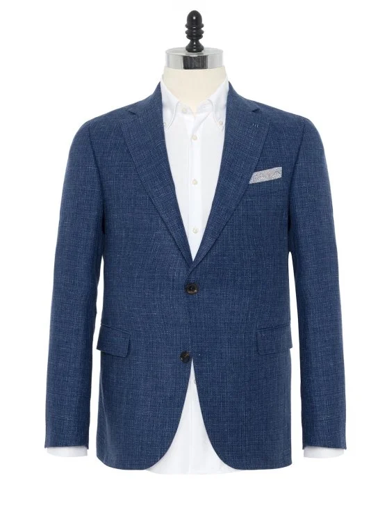 Carl Gross Navy Blue Guabello Wool Linen Sharp Fit Men's Jacket - Carl Gross