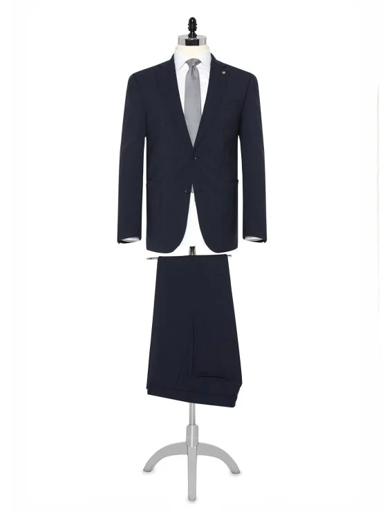 Carl Gross Navy Blue Micro Patterned Wool Organic Certified Suit - Carl Gross