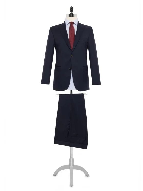 Carl Gross Navy Blue Reda Filafil Texture Wool Super 110's Modern Fit Men's Suit - Carl Gross