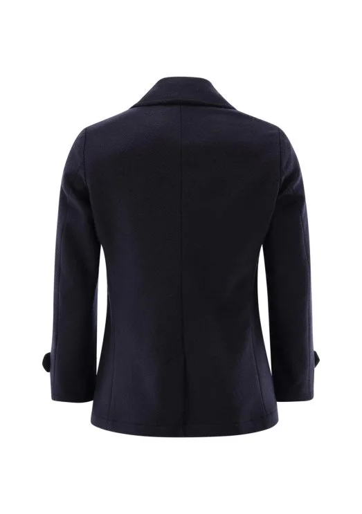 Carl Gross Navy Blue Textured Wool Double Breasted Men's Coat - Carl Gross