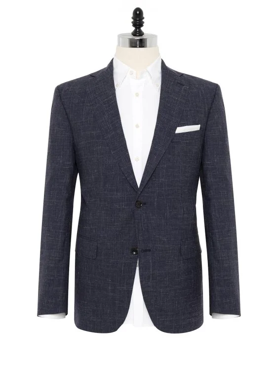 Carl Gross Navy Blue Melange Marzotto Regular Fit Wool Silk Linen Jacket - Carl Gross