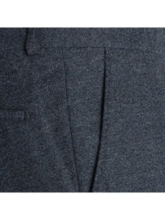 Carl Gross Navy Blue Twill Texture Melange Wool Men's Trousers - Carl Gross