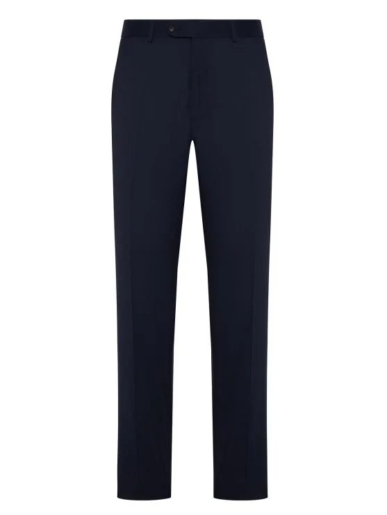 Carl Gross Vitale Barberis Navy Blue Gabardine Pure Wool Trousers - Carl Gross